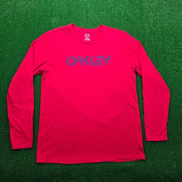 Oakley Tshirt Men XL Red Long Sleeve Regular Fit Logo Print Surfer Skater Casual - Picture 1 of 6